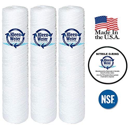 KleenWater AP814-2 and AP802 Aqua-Pure Compatible Water Filter Cartridges (3), String Wound - 4.5 x 20 Inch, 50 Micron - with One O-Ring