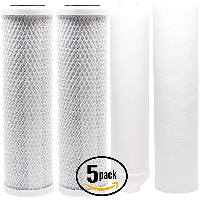 5-Pack Replacement Filter Kit for Proline Proline Plus RO System - Includes Carbon Block Filters, PP Sediment Filter & Inline Filter Cartridge - Denali Pure Brand