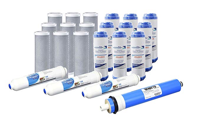 Replacement Filter Kit for 5 Stage Reverse Osmosis Water System w/ 100 GPD Membrane (3 year supply)