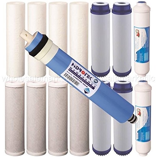 Reverse Osmosis Replacement Filter Set 15pc RO Cartridges w/ 50 GPD Membrane Standard Size High Quality