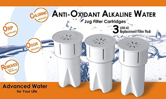 Replacement Anti-Oxidant (Antioxidant) Ionizer Purifier Alkaline Drinking Water Pitcher /Jug Filter Cartridges (3)