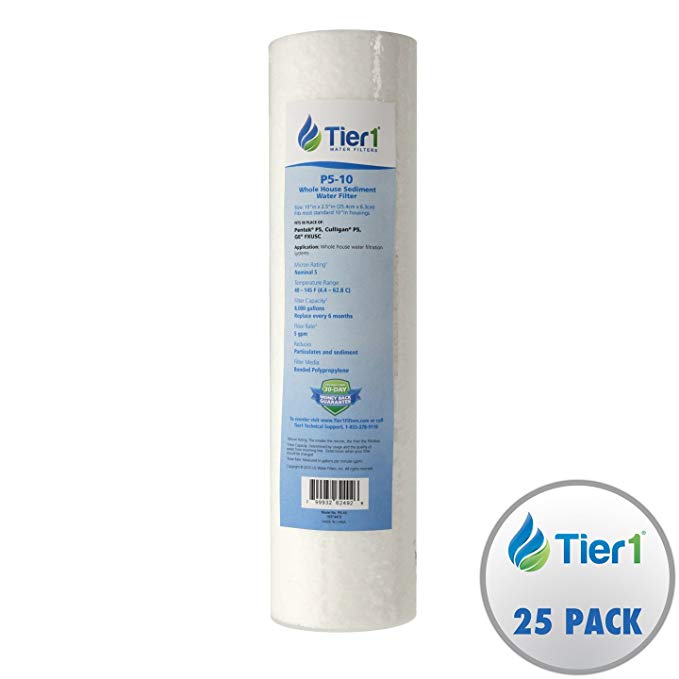 Tier1 P5 GXWH04F 5 Micron 10 x 2.5 Spun Wound Polypropylene Sediment Pentek P5-10 Comparable Replacement Water Filter 25 Pack