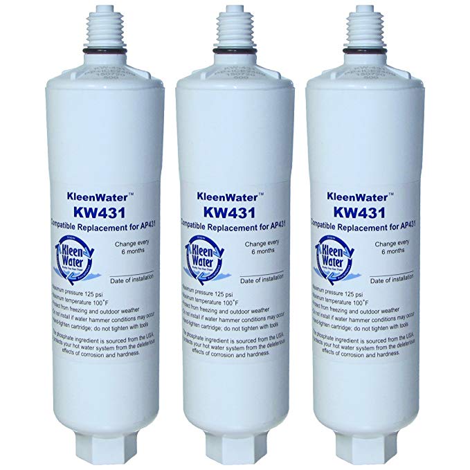 KleenWater AP431 Aqua-Pure Compatible Filter, KW431 Hot Water System Protector Replacement Cartridge for The AP430SS, 3 Pack