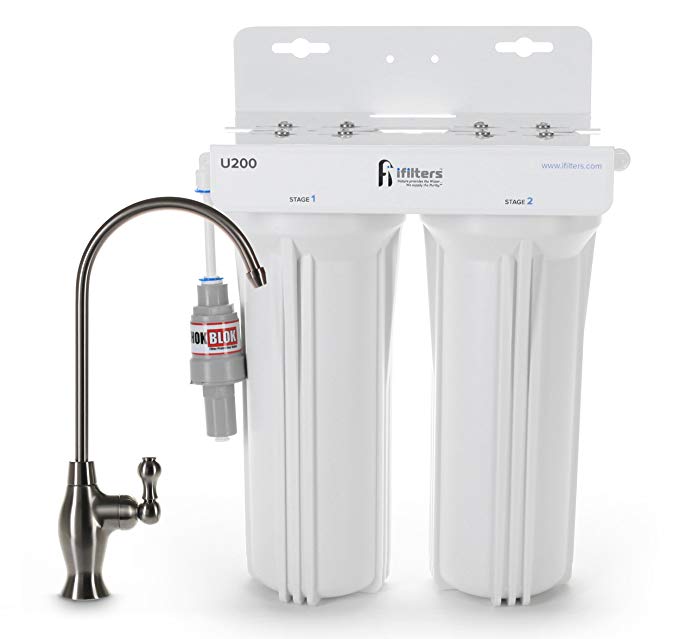 U200 Premium Drinking Water Filtration System 2 Stage w/Designer Faucet & Protection Valve, Built in USA