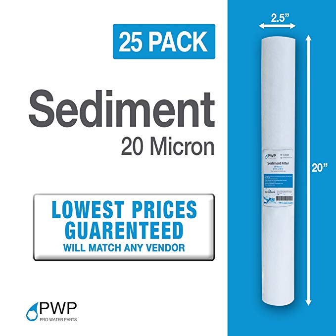 25 Pack PWP 20 Micron 20 X 2.5 Melt Blown Sediment Water Filter Cartridges