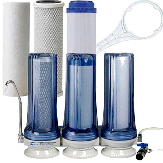 FOUNTAINHEAD 3 STAGE COUNTERTOP WATER FILTER CLEAR SEDIMENT/FLUORIDE/CARBON