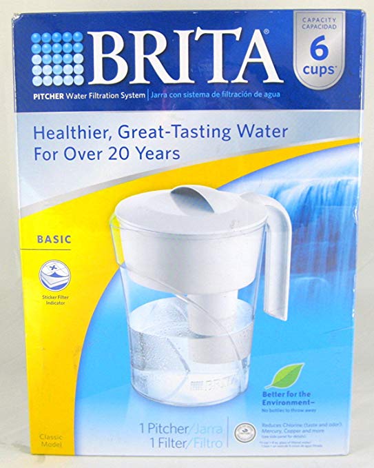 BRITA 6-cups Pitcher Water Filtration System with One Filter, White / Classic Model + BRITA 3 Pitcher Filters Replacements