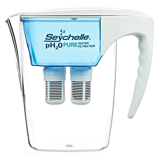 Seychelle pH2O Alkaline Water Filter Pitcher - pH Enhancing Filtration - 200 Gallon Capacity - USA-Made Filter, BPA-Free, 64oz