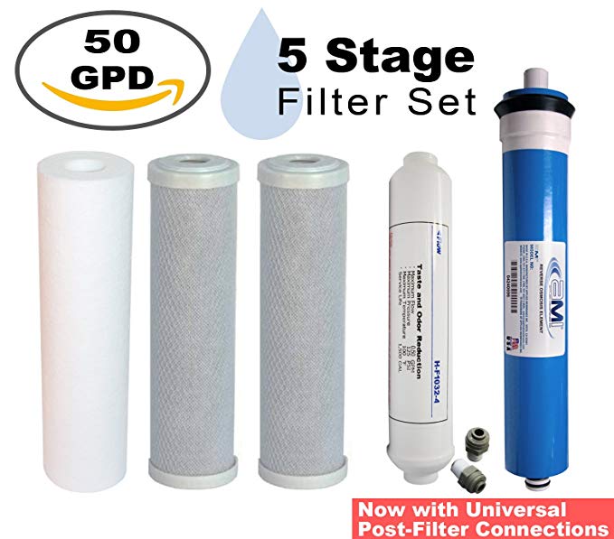 Filter Replacement Pack | 50 GPD Membrane Included | for 5 Stage Home RO Water Filtration System