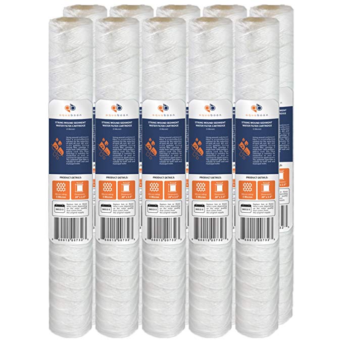 10-PACK Of 5 Micron Aquaboon Wound String Sediment Water Filter Cartridge 20