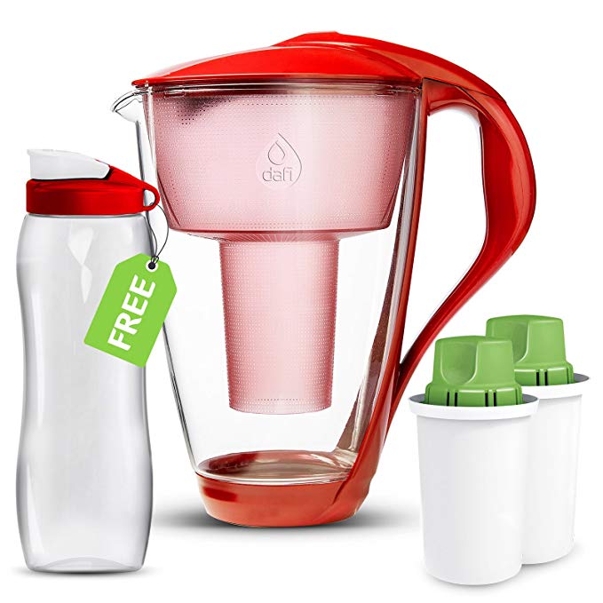 Dafi Alkaline UP Crystal Pitcher 8 Cups - Buy Unique Glass Alkaline Water Pitcher and Get Free Sport Bottle for Fast and Best Hydration! (Red)