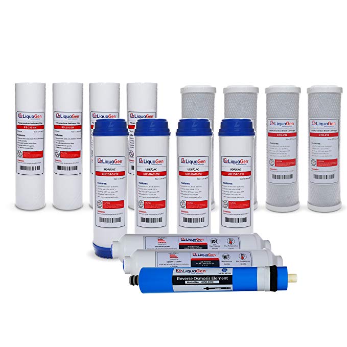 2 Year - 5 Stage Reverse Osmosis Water Filter Kit for w/50 GPD Membrane (15 pcs replacement set)