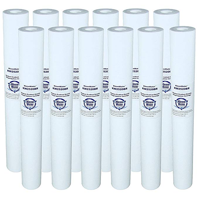 Dirt Rust Sediment Replacement Water Filter Cartridge, Meltblown 20 Micron 2.5 x 20 Inch, KleenWater KW2520BR Set of 12